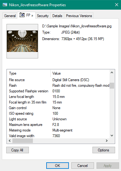 view image exif data in right click properties menu